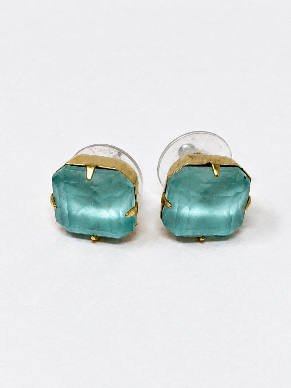 Kate Spade Aqua Blue Faceted Stone Gold Tone Stud Earrings
